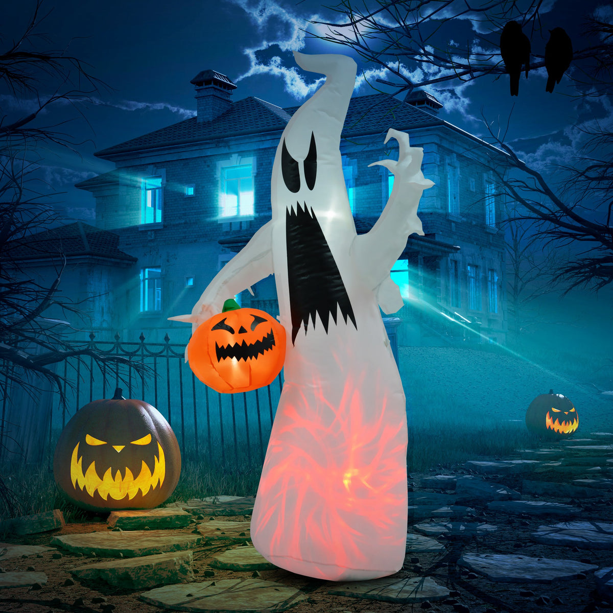5.9 ft Inflatable Ghost with Pumpkin, LED Lighted Halloween  - view 2