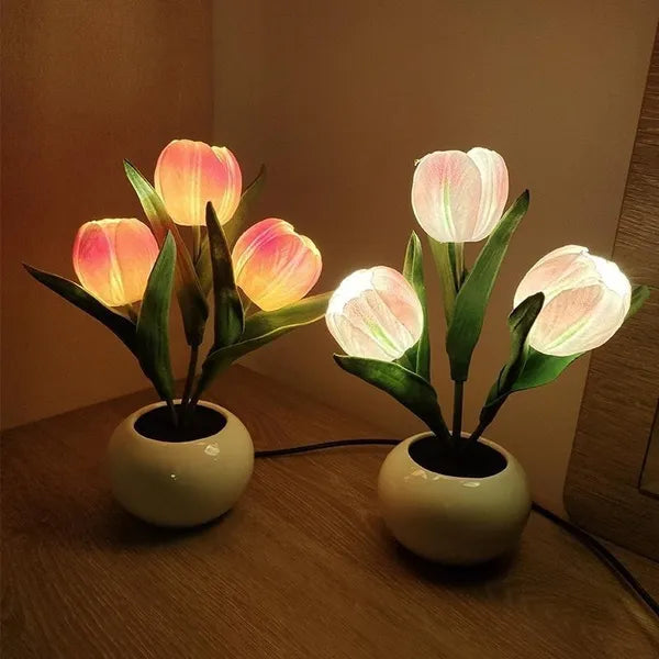 LED Tulip Night Light, Orange Artificial Flower Lamp for Bed - view 2