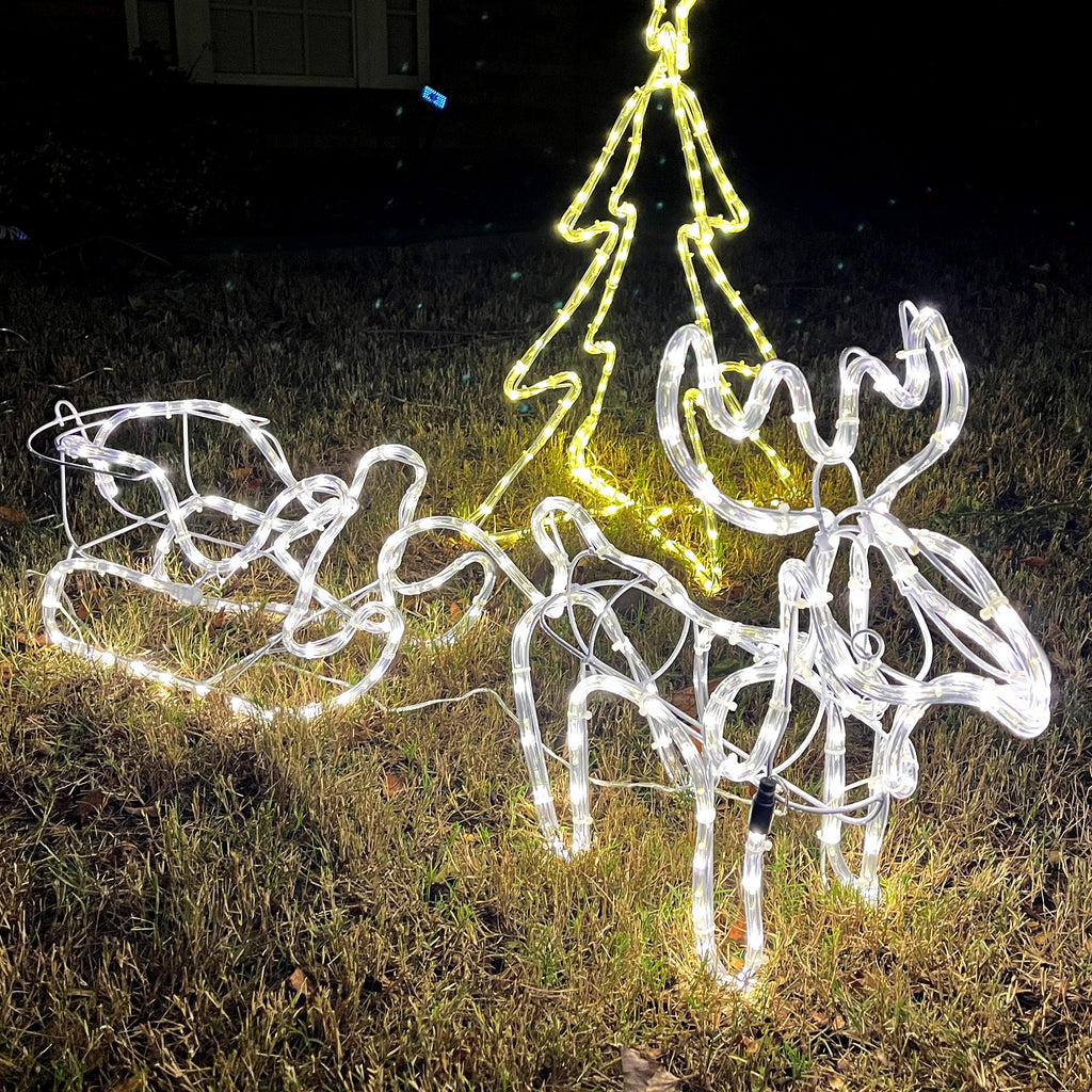 Lighted Reindeer and Sleigh 35 in, Warm White LED Christmas  - view 5