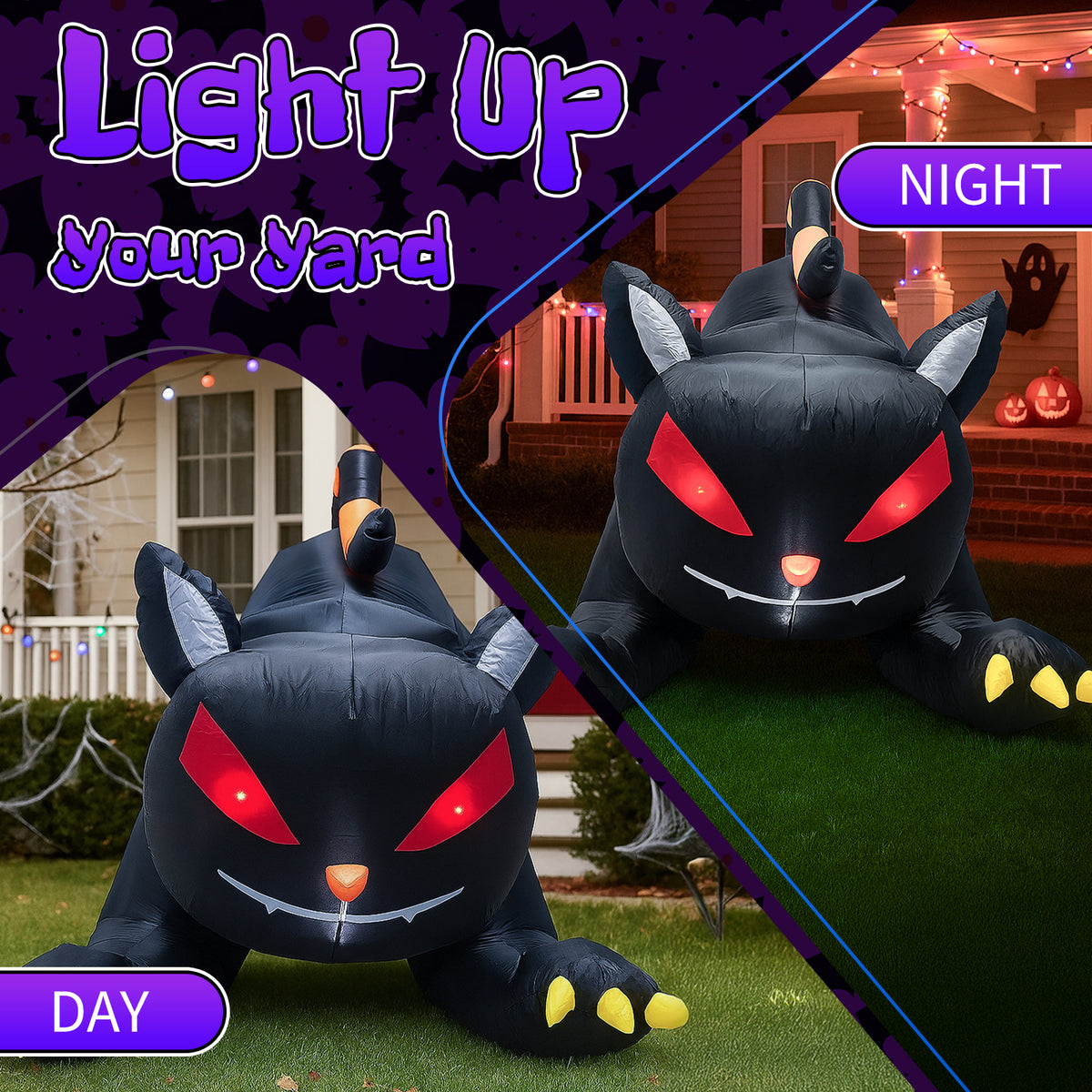 6.5 ft Animated Inflatable Black Cat with Moving Head, Hallo - view 2