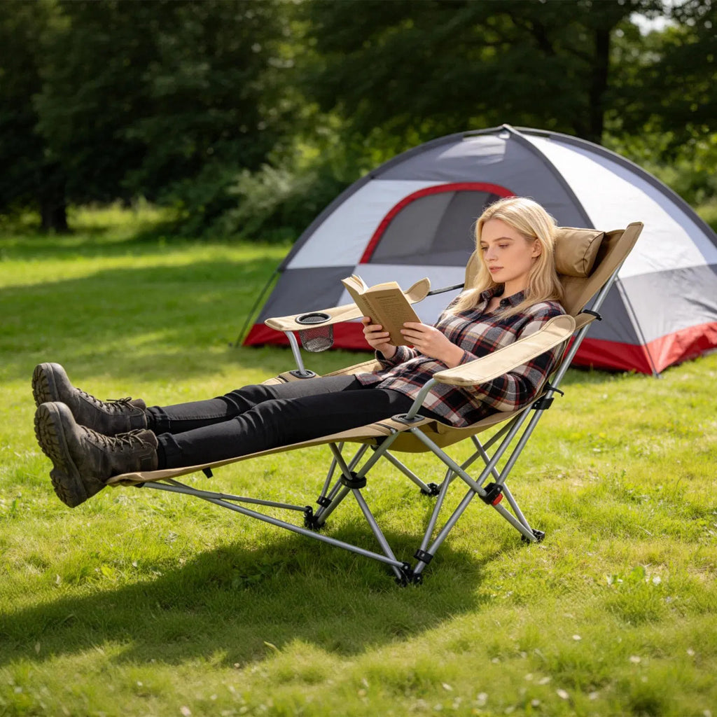 Reclining Camping Chair with Detachable Footrest, 4-Position - view 4