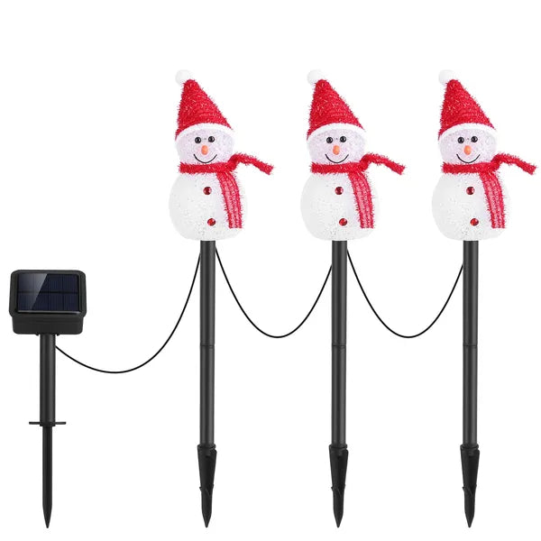 Solar Snowman Trio Stake Light, Warm White Christmas Garden  - view 3