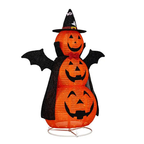 5 ft Lighted Fabric Pumpkin Tower with Cape and Wings, 130 L - view 2