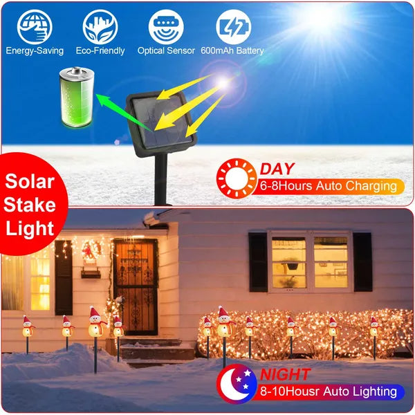 Solar Snowman Trio Stake Light, Warm White Christmas Garden  - view 8