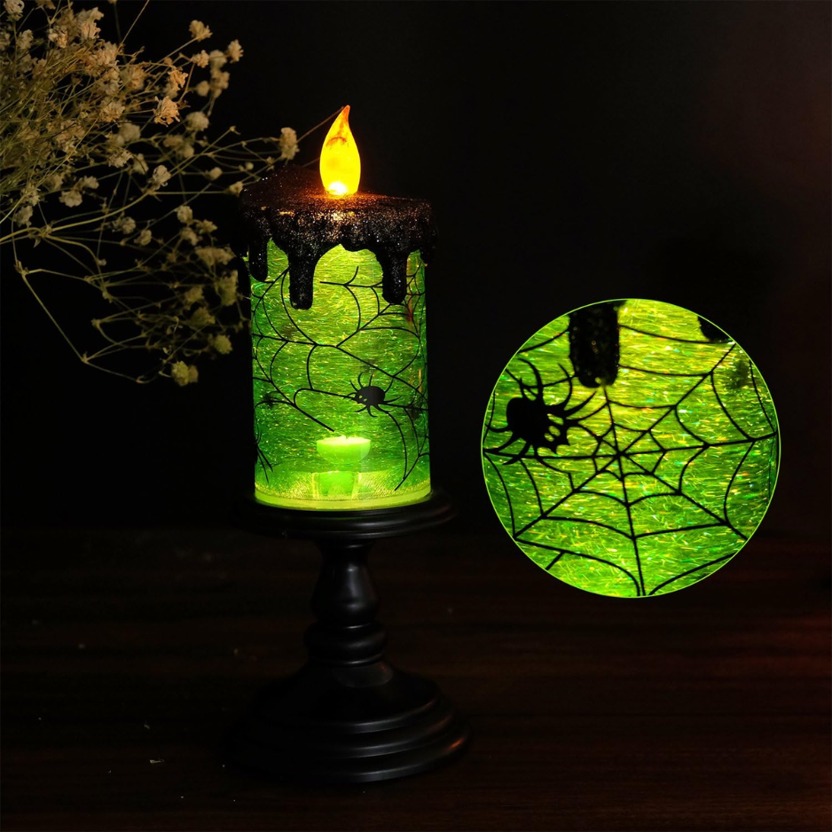 Spider Snow Globe Flameless Candle with Swirling Glitter and - view 5