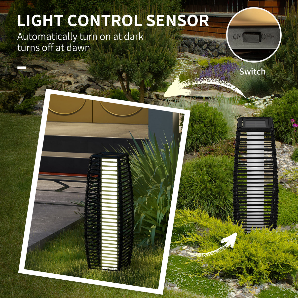 Solar Rattan Lantern Floor Lamp, Boho Outdoor Pathway and Pa - view 4