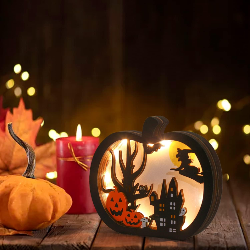 Light-Up Wooden Pumpkin Table Sign, Halloween Centerpiece De - view 2
