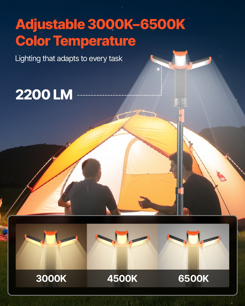 Rechargeable LED Camp and Work Light with Tripod Stand, 3 Ad - view 1