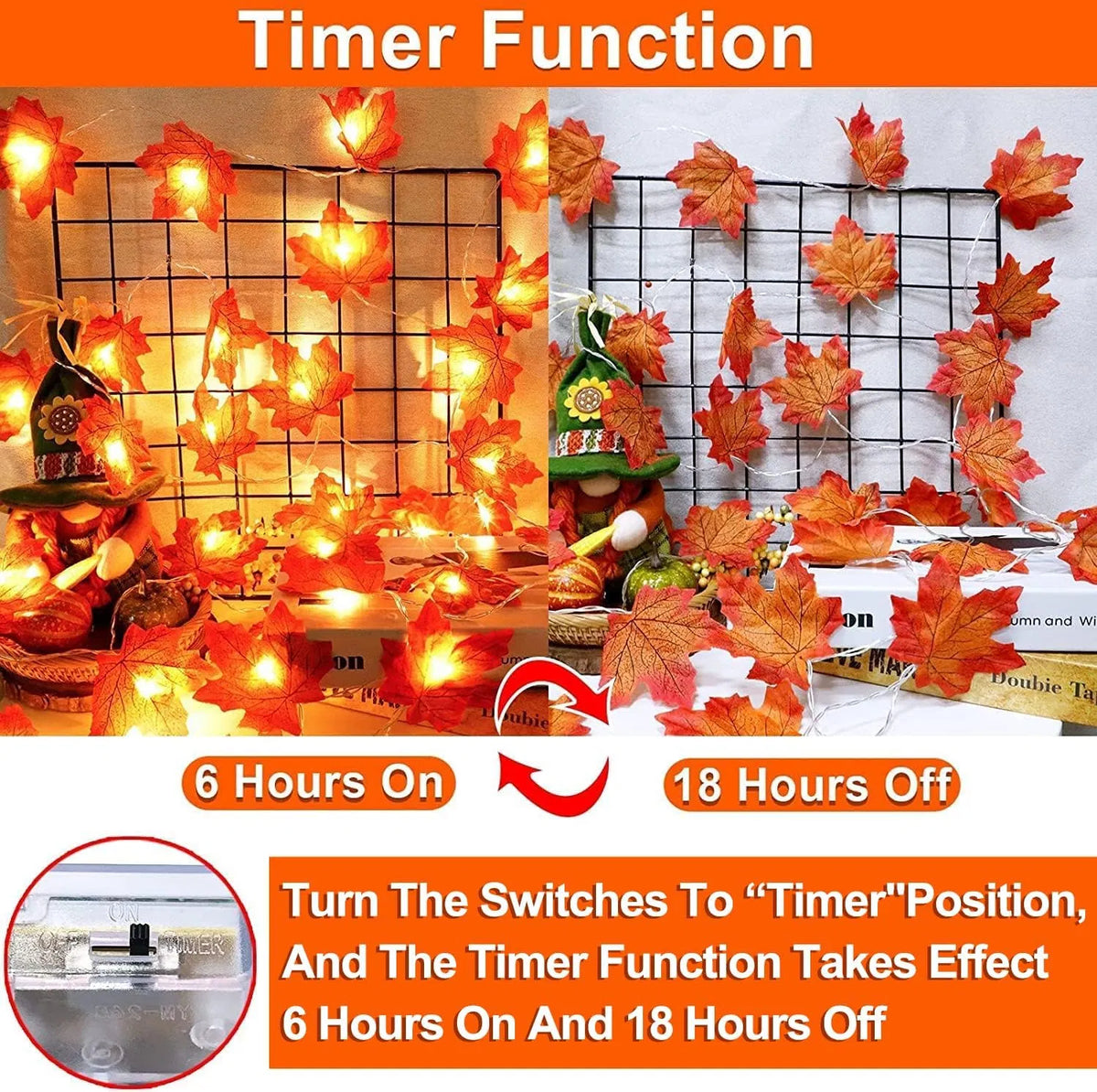 Fall Leaf Garland Lights 3-Pack with Timer, 30 ft 60 LED Aut - view 4