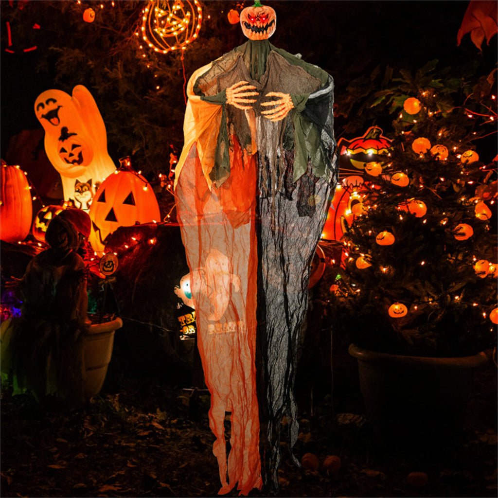 6 ft Hanging Pumpkin Ghost with Red LED Eyes and Poseable Ar - view 5