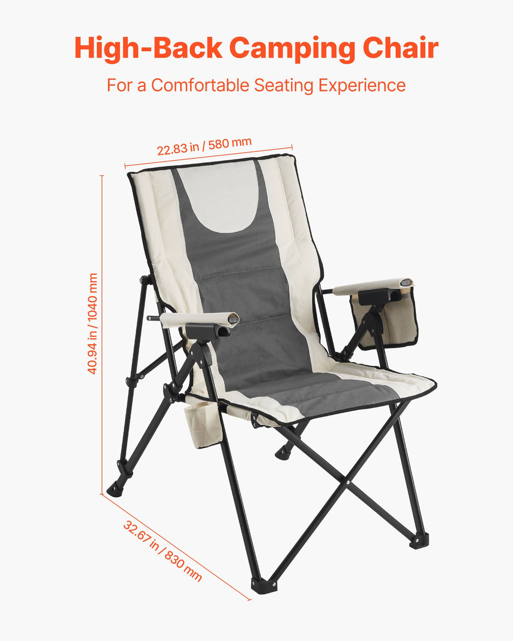 High Back Folding Camping Chair with 3 Recline Positions, 26 - view 3