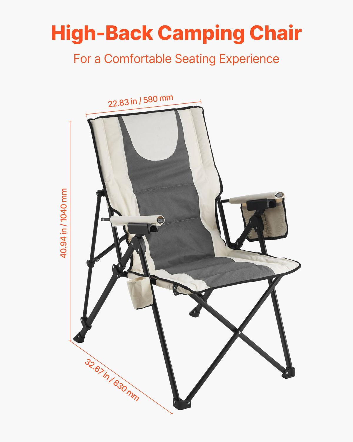 High Back Folding Camping Chair with 3 Recline Positions, 26 - view 3