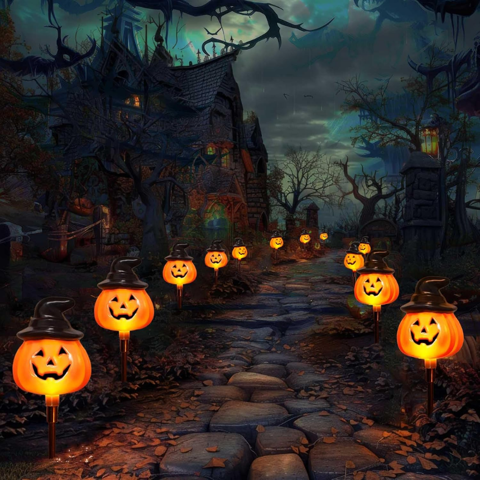 Solar Jack-o-Lantern Stake Lights 6-Pack, Orange Halloween P - view 1