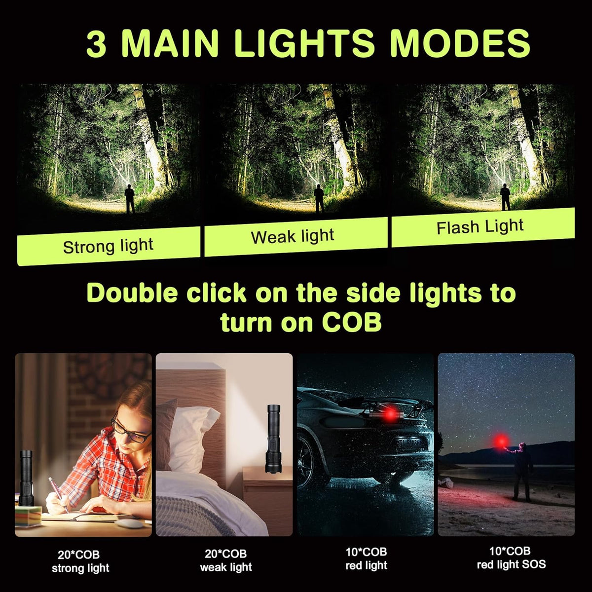 Zoomable Rechargeable LED Flashlight, 4 Modes, USB Charging, - view 1