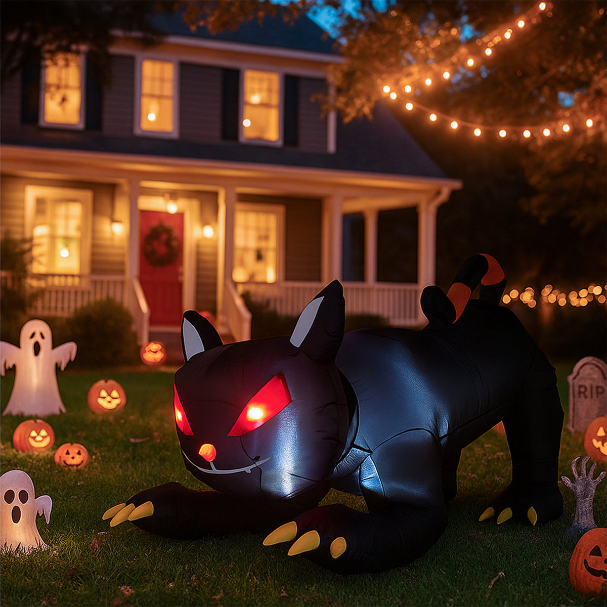 6.5 ft Animated Inflatable Black Cat with Moving Head, Hallo - view 6