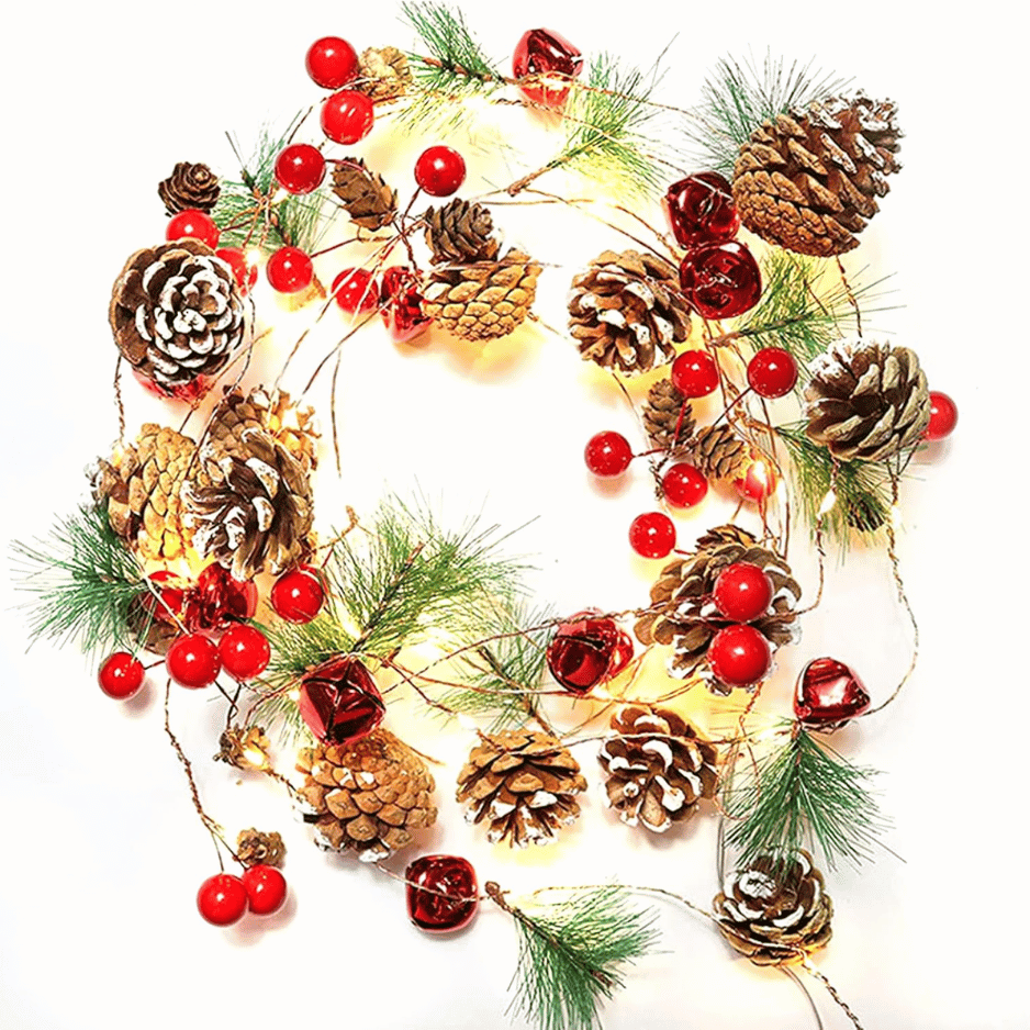 Lighted Christmas Garland 10 ft 30 LED with Pine Cones and R - view 4