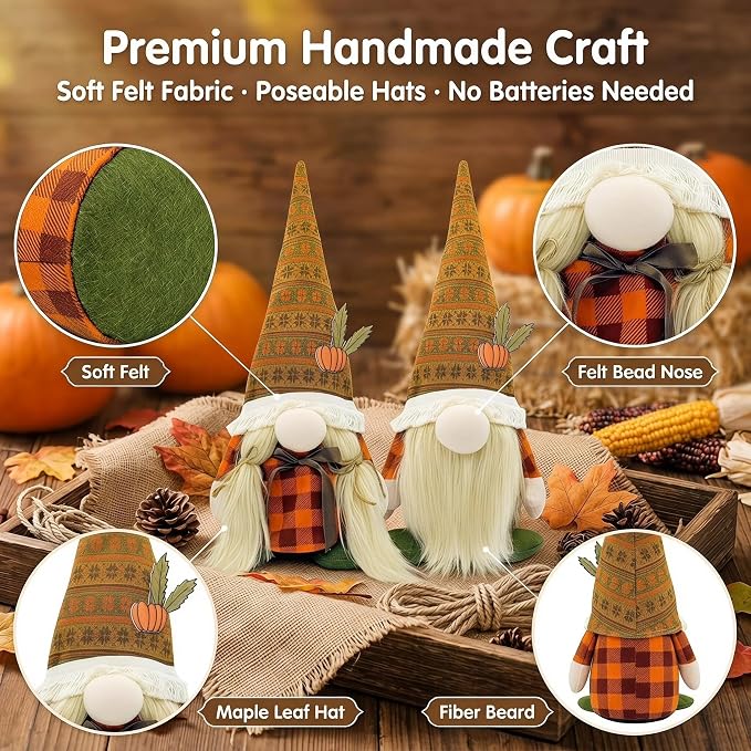 Pumpkin Gnome Figurines, Cute Fall and Thanksgiving Tabletop - view 4