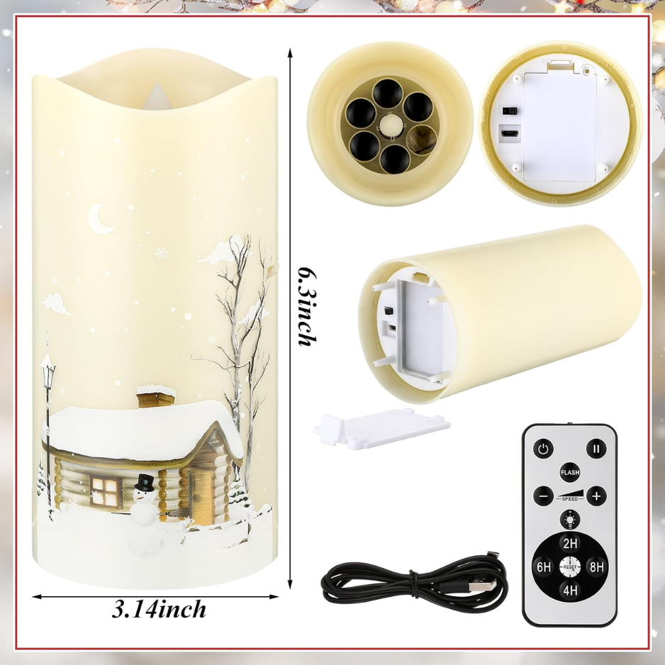 Snowman Flameless Candles with Projector Lights, Christmas H - view 1