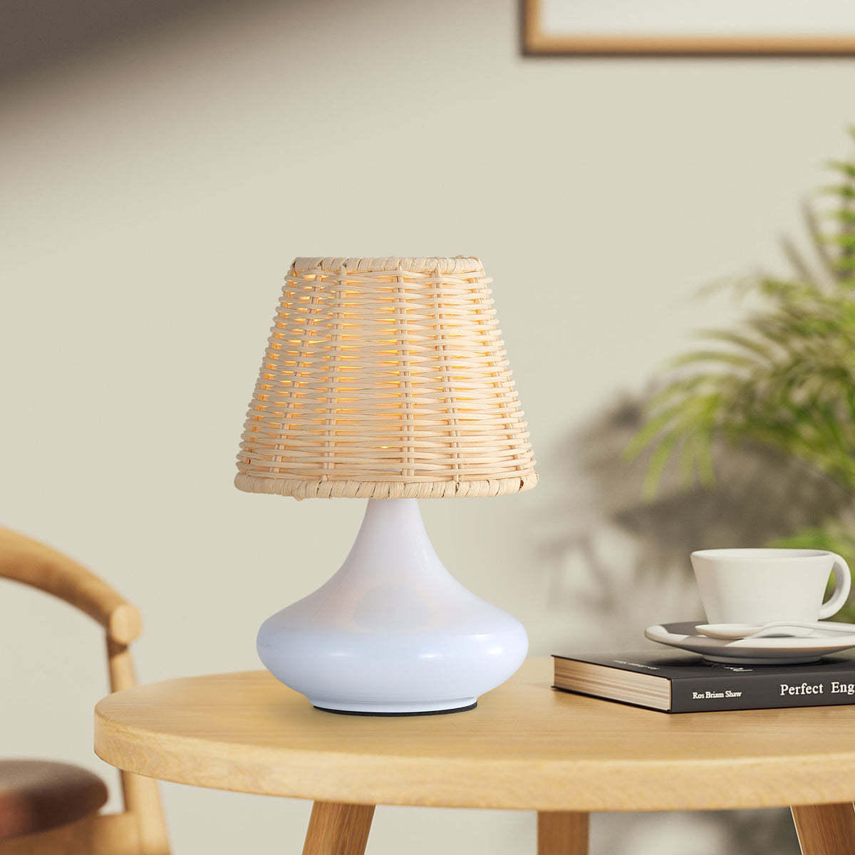 Woven Bamboo Table Lamp, Dimmable Boho Desk Lamp with Iron B - view 5