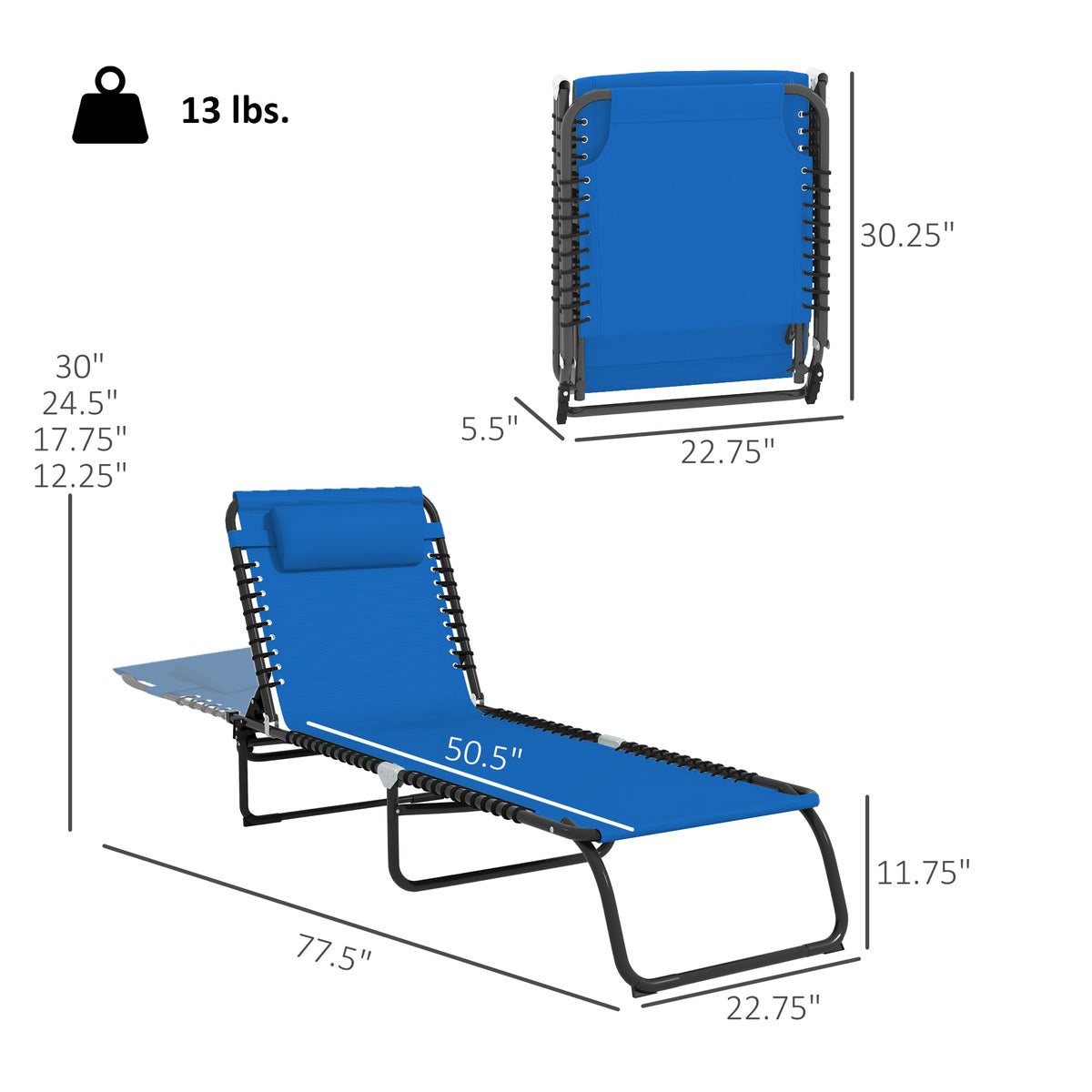 Folding Chaise Lounge with 4-Position Reclining Back, Breath - view 1