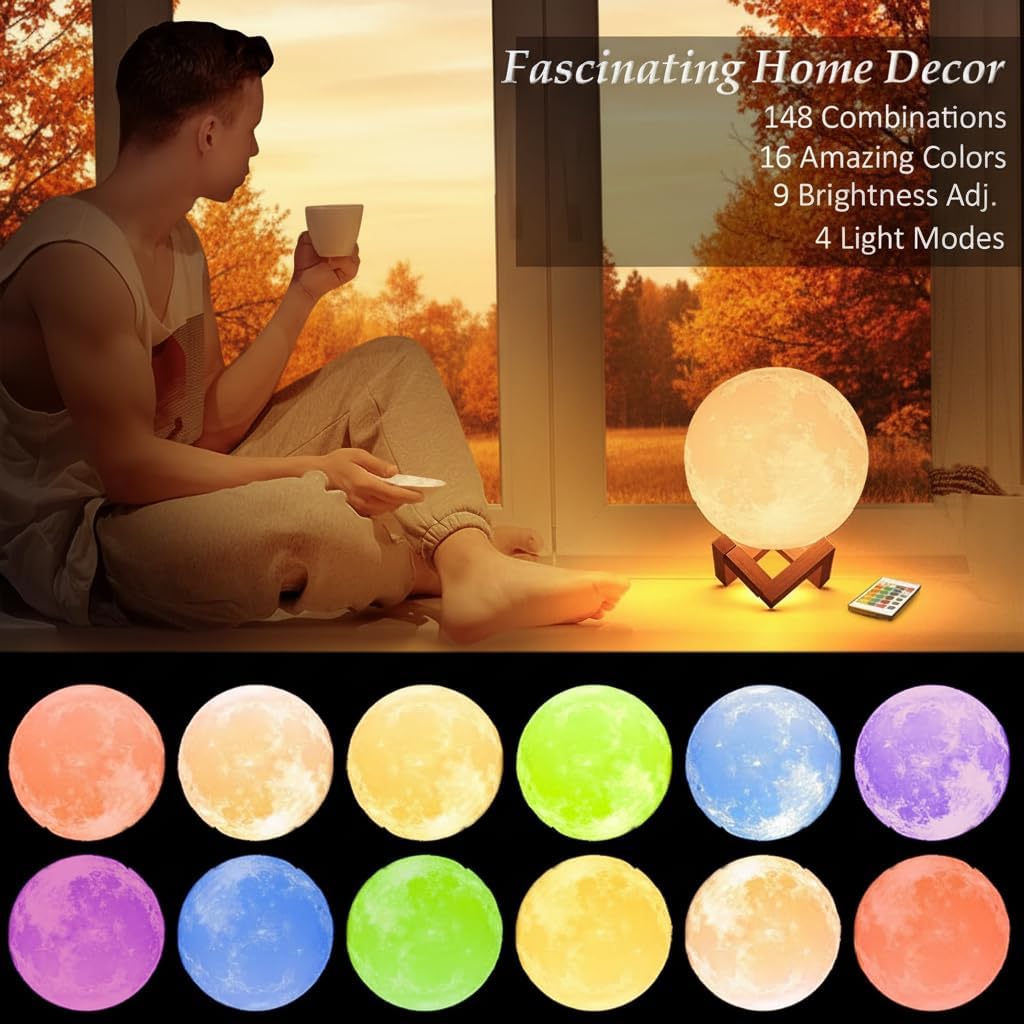 16-Color Moon Lamp with Stand and Remote, 7 in LED Night Lig - view 1