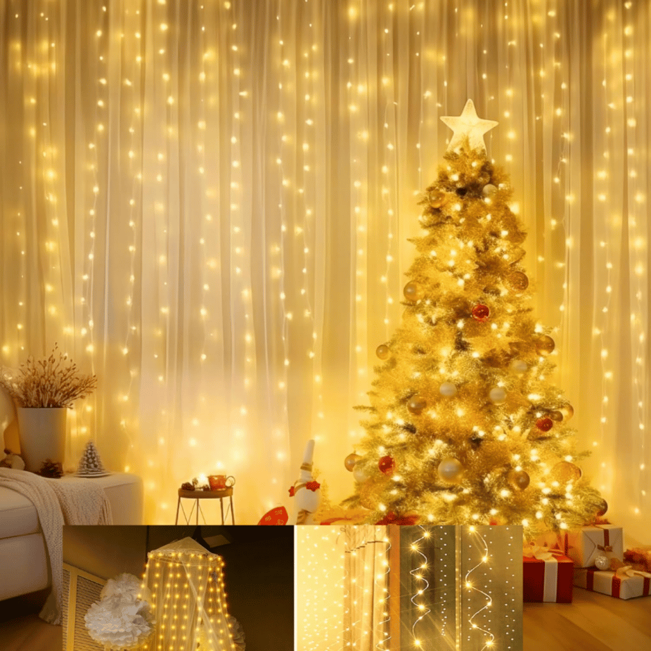 300 LED Curtain Fairy Lights, Dimmable Twinkle Lights with 8 - view 3