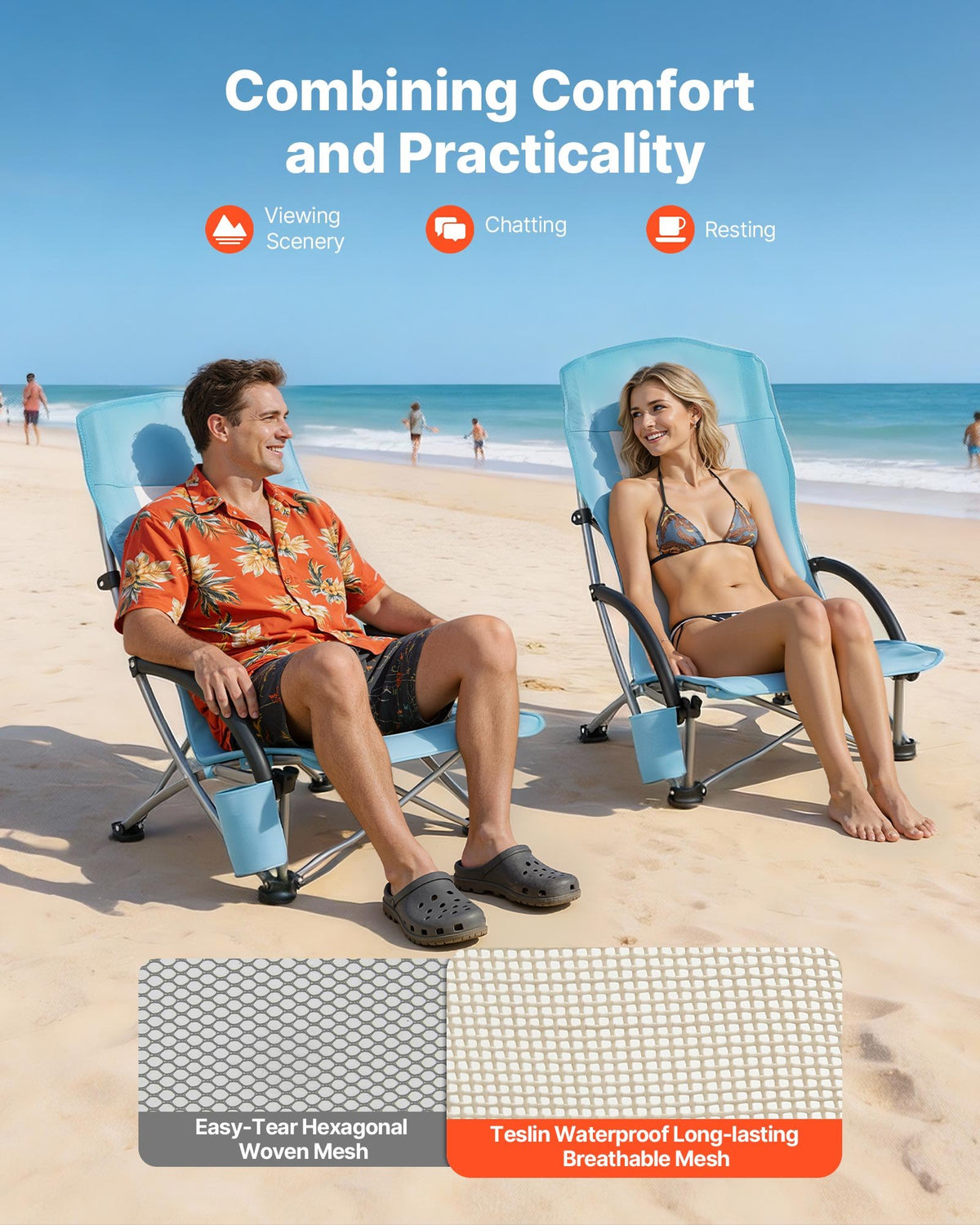 High Back Folding Beach and Camping Chair with Mesh Back, Cu - view 4