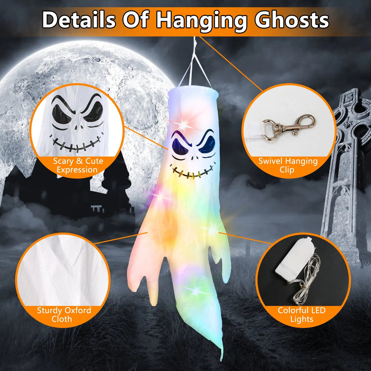 Halloween Hanging Decor Set, Ghost Windsocks, Witch Hats and - view 7
