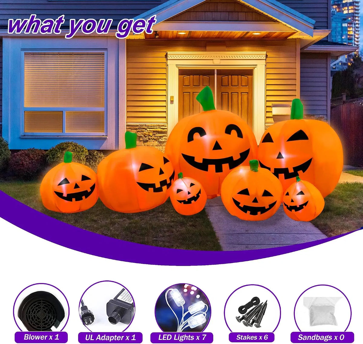 7 ft Inflatable Pumpkin Patch Family with LED Lights, Jack-o - view 5