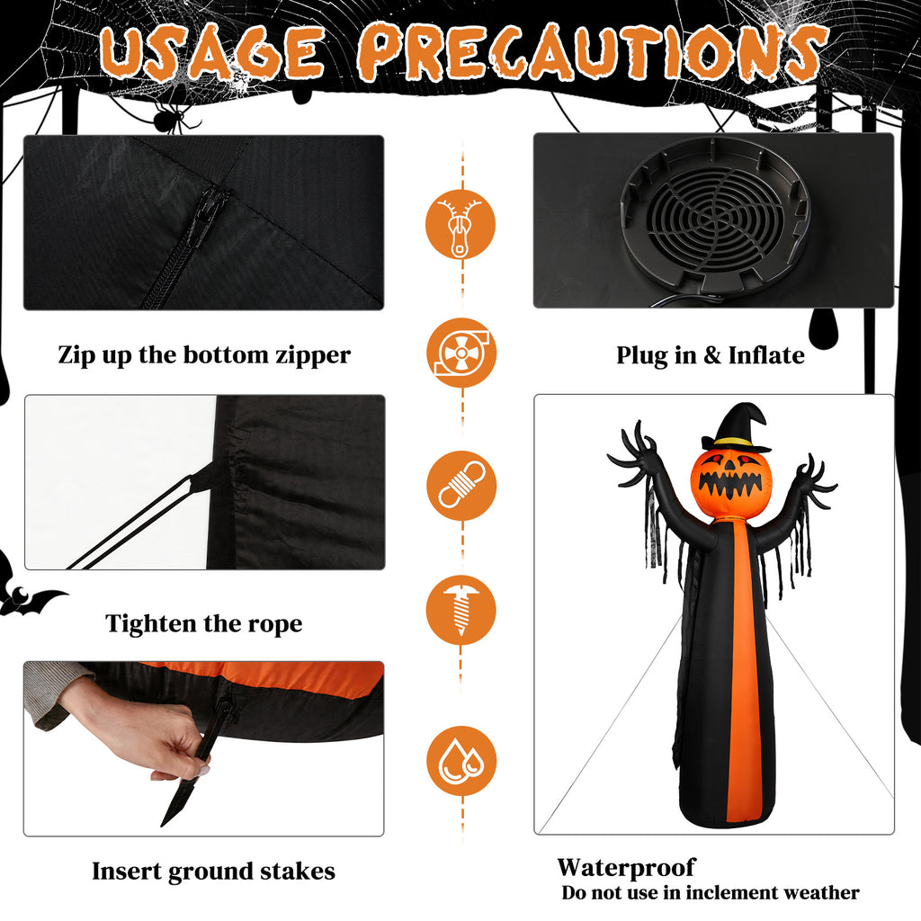 10 ft Inflatable Pumpkin Ghost in Cape with Rotating Head an - view 6