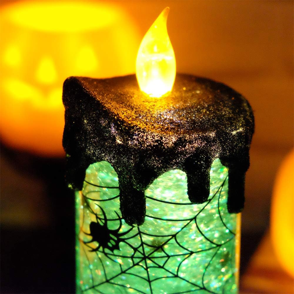 Spider Snow Globe Flameless Candle with Swirling Glitter and - view 4