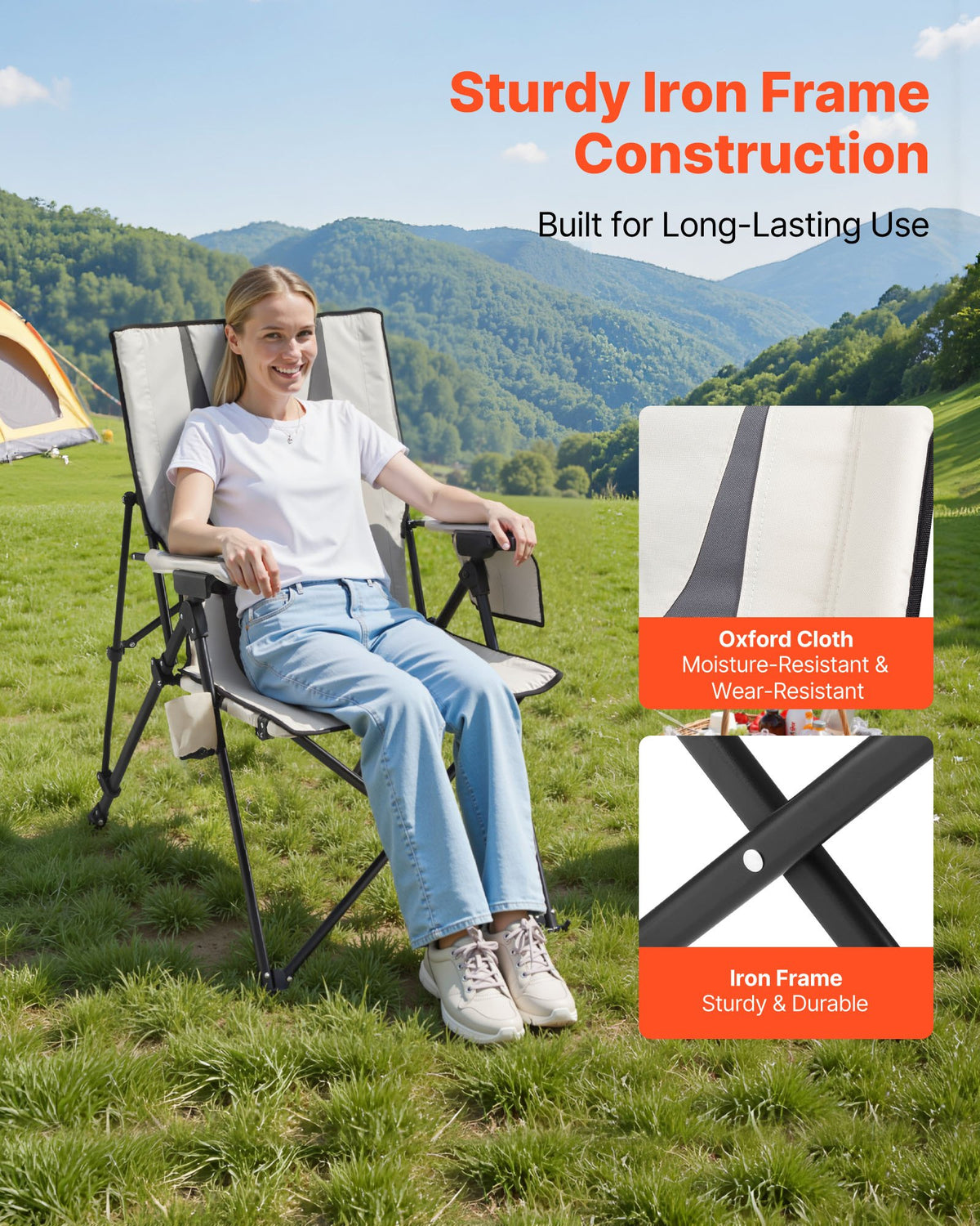 High Back Folding Camping Chair with 3 Recline Positions, 26 - view 2