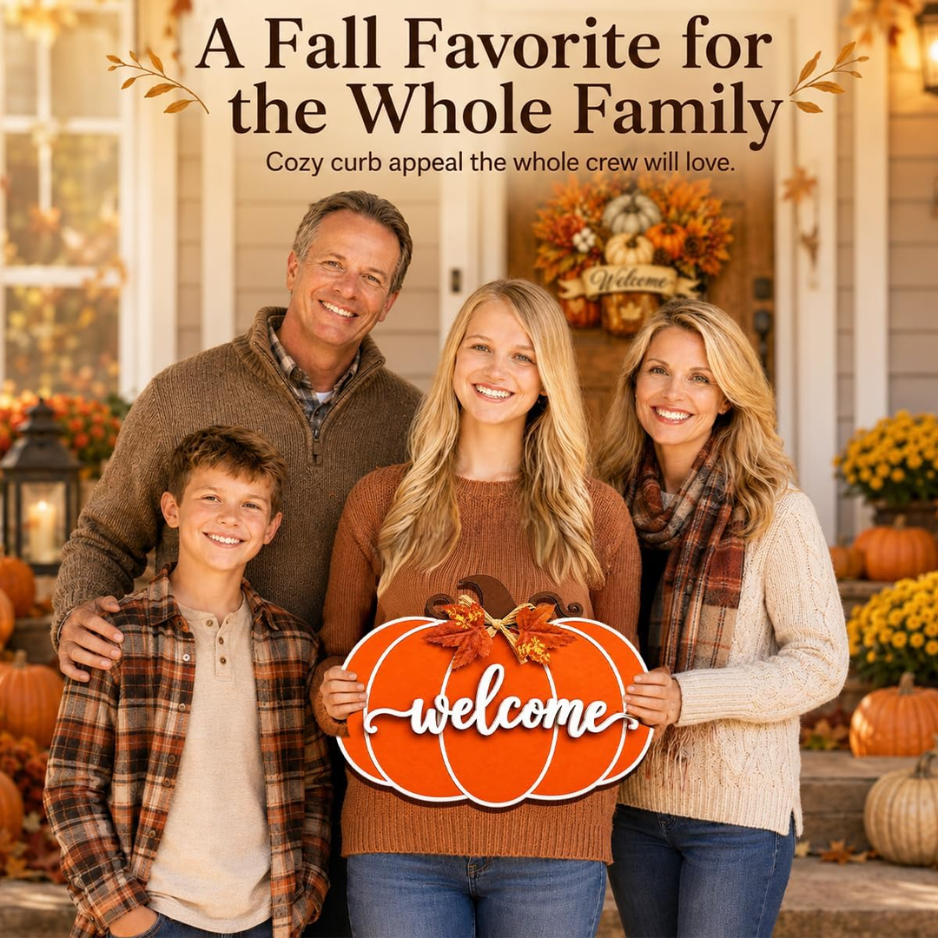 Wooden Pumpkin Door Hanger, Fall Welcome Sign for Front Door - view 2