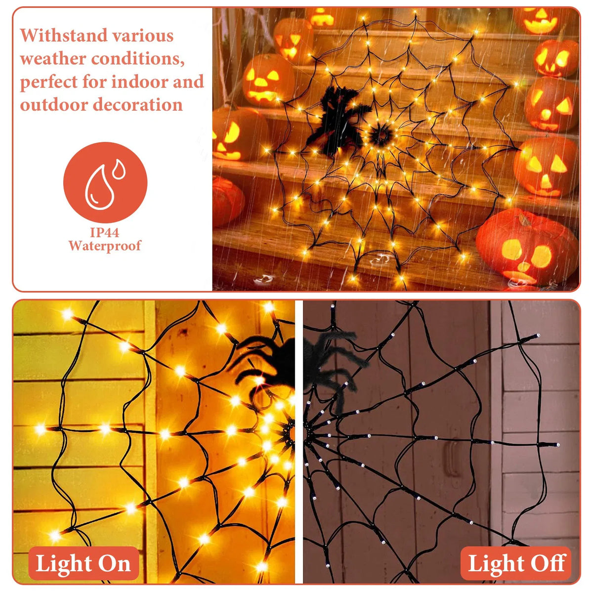 Halloween Spider Web Light 3.28 ft, 70 LED with Furry Spider - view 3