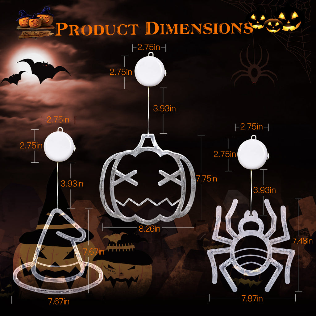 Halloween Window Lights 3-Pack, Spider, Witch Hat and Pumpki - view 3