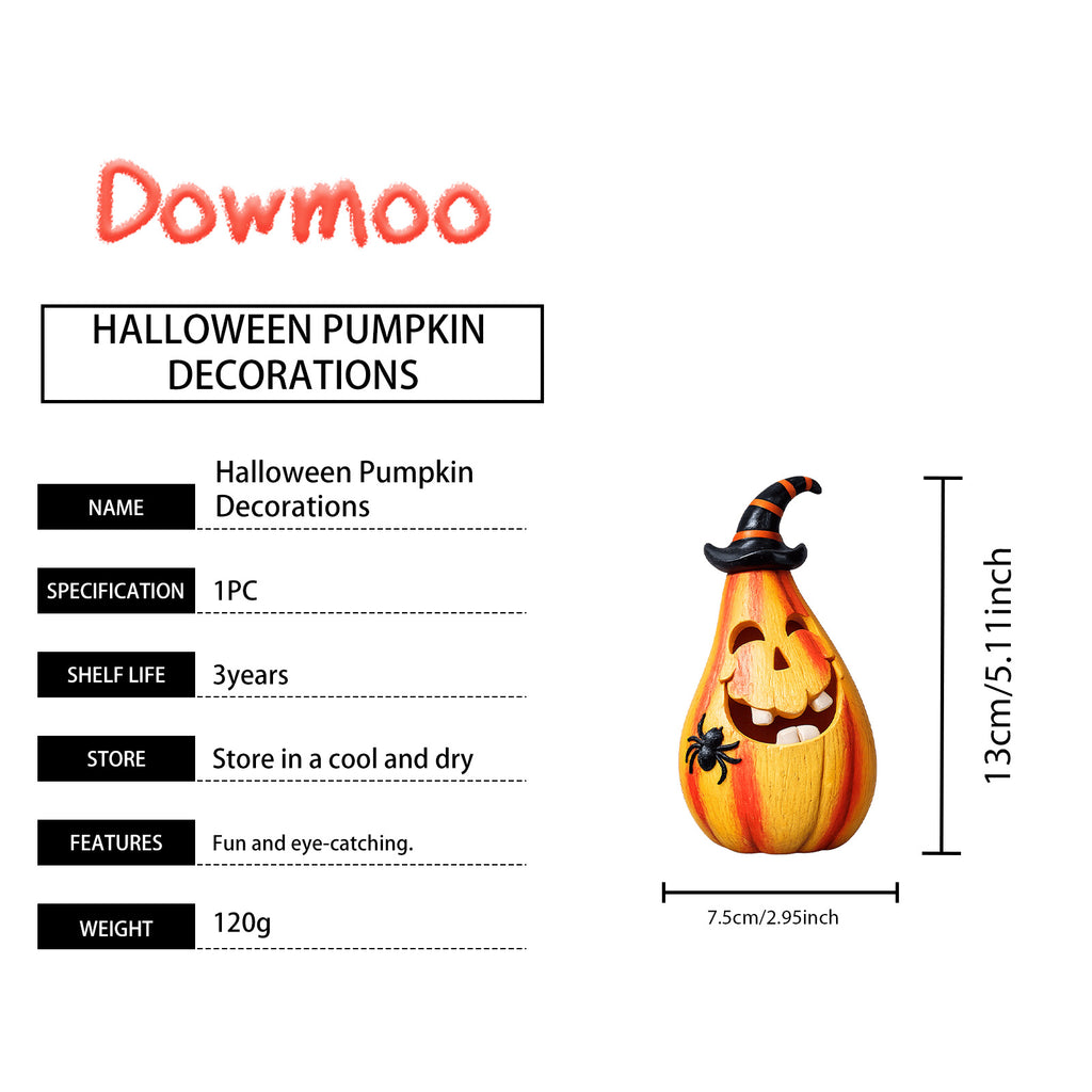 Light-Up Resin Pumpkin with Witch Hat and Spider, Halloween  - view 8