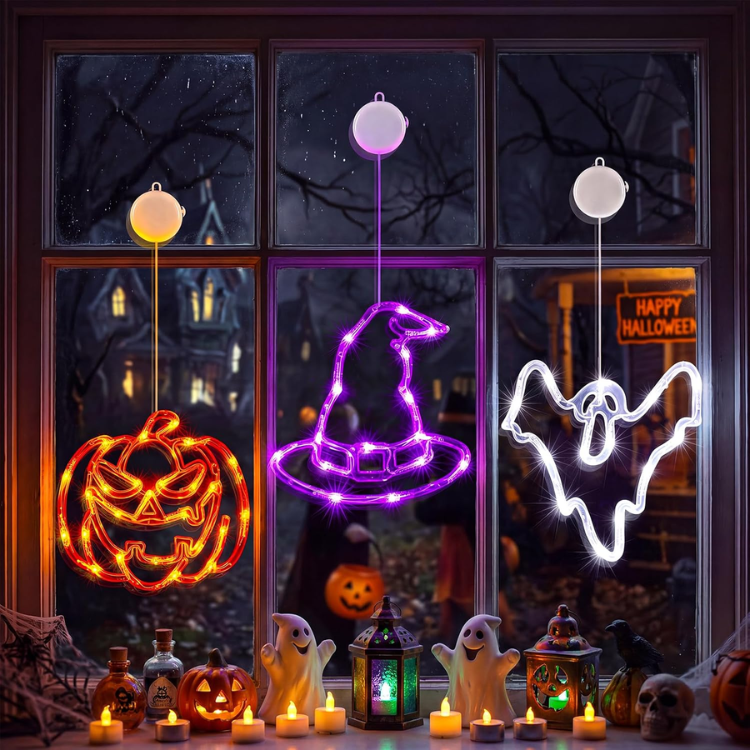 Halloween Window Lights 3-Pack with Timer, Pumpkin, Ghost an - view 5