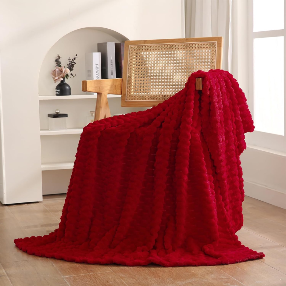 Fuzzy Jacquard Throw Blanket 50x60 in, Red, Soft Decorative  - view 4