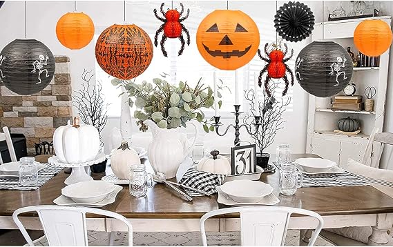 Halloween Paper Lanterns 12-Pack, Jack-o-Lantern, Spider and - view 4