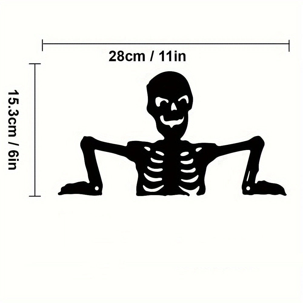 Peeking Skeleton Metal Silhouette, Halloween Wall, Fence or  - view 1