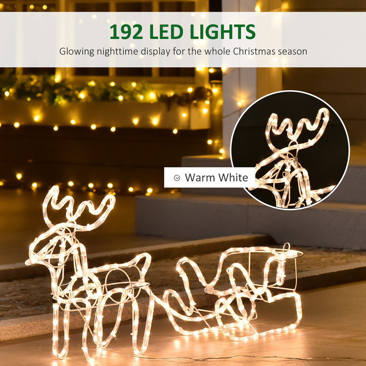 Lighted Reindeer and Sleigh 35 in, Warm White LED Christmas  - view 7