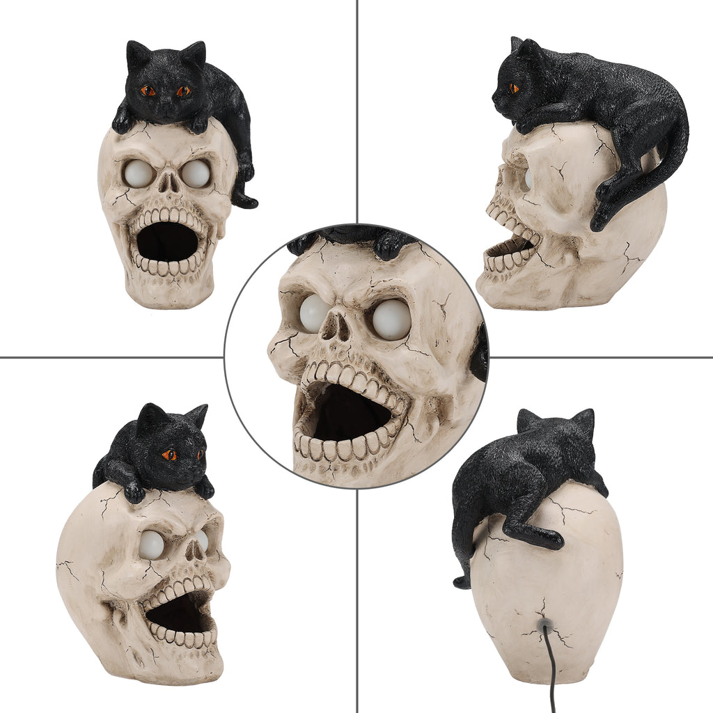 Black Cat Skull Statue with LED Light and Fog Mist Effect, H - view 8