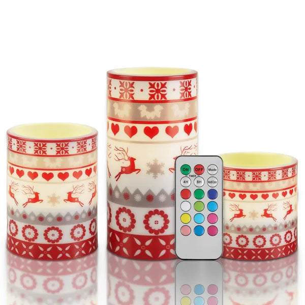 Christmas Flameless LED Pillar Candles 3-Pack with Remote, R - view 7