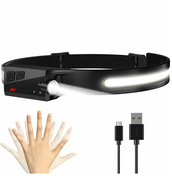 COB LED Headband Headlamp, USB Rechargeable with Motion Sens - view 4
