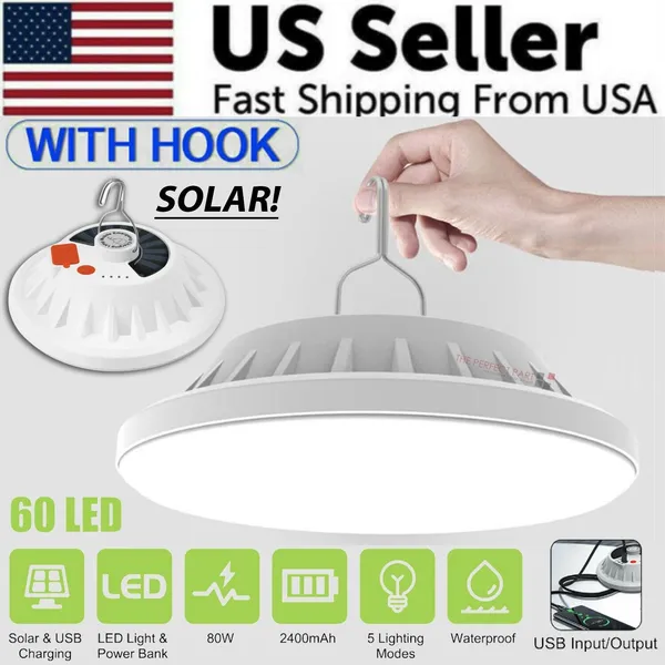 60 LED Solar Camping Lantern, USB Rechargeable Tent Light wi - view 3