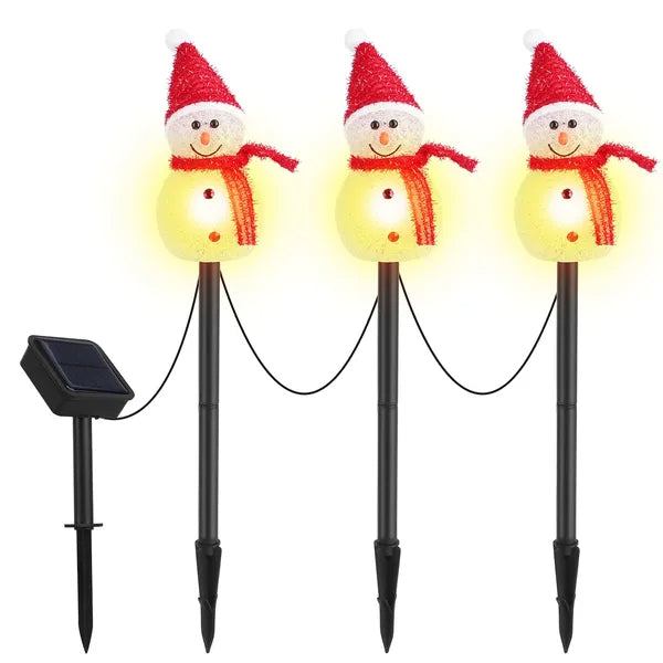 Solar Snowman Trio Stake Light, Warm White Christmas Garden  - view 4
