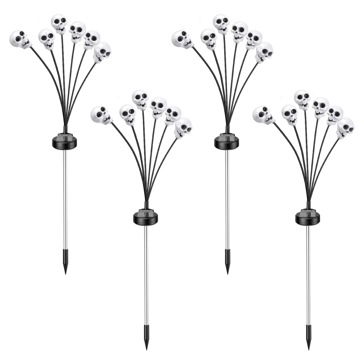 Solar Skull Stake Lights 4-Pack, 6 Glowing Skulls Each, Outd - view 6