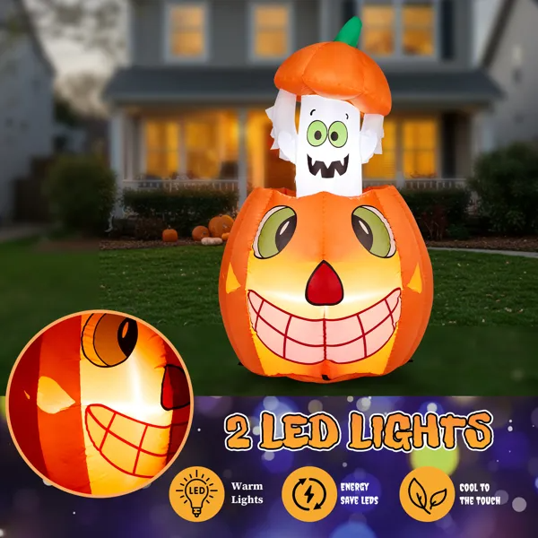 2.8 ft Animated Inflatable Pumpkin Ghost with LED Lights, Ha - view 3