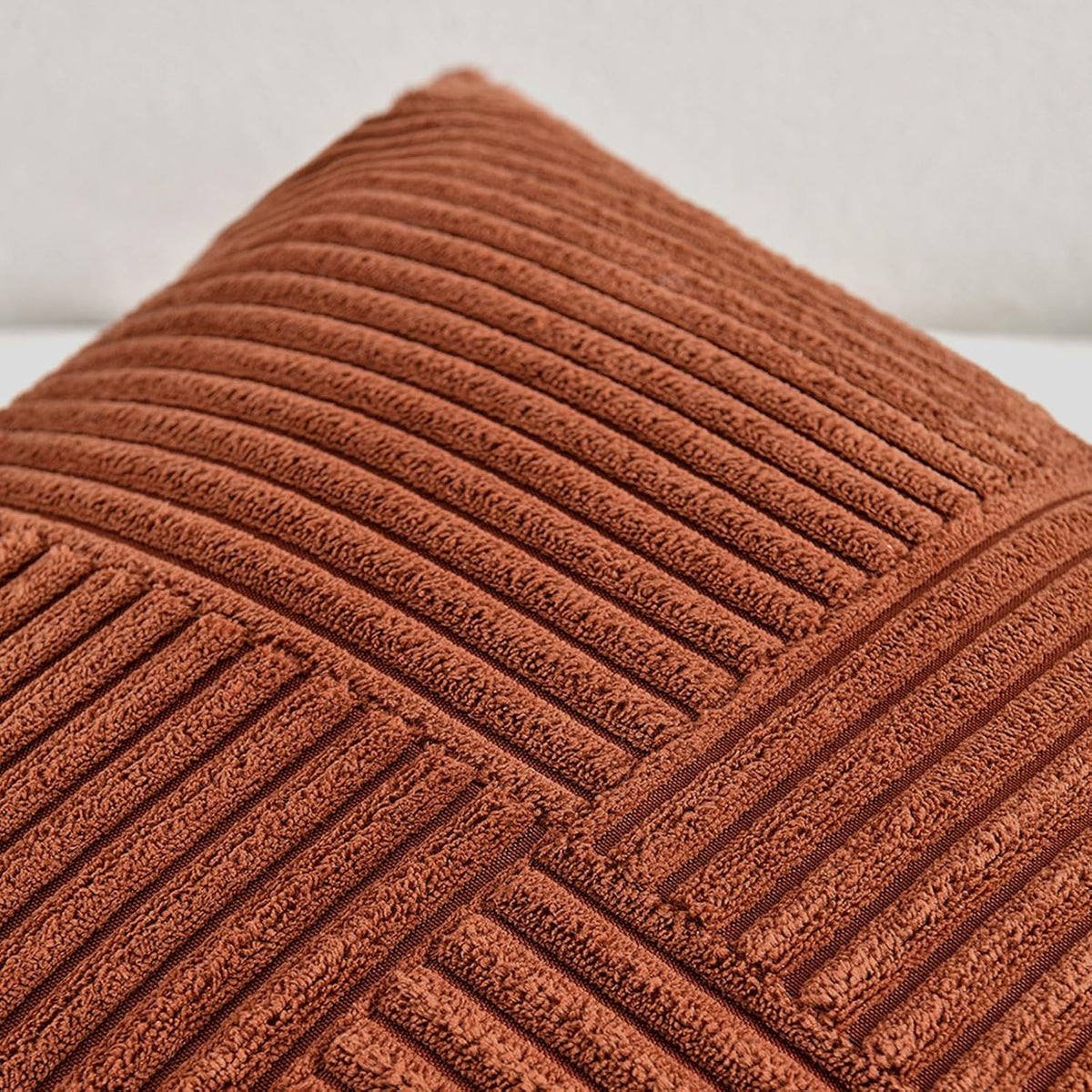 Rust Corduroy Throw Pillow Covers 18x18 Set of 2, Boho Fall  - view 4