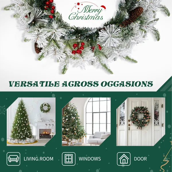 Pre-Lit Snow Flocked Christmas Wreaths 18 in 2-Pack, 60 Warm - view 1